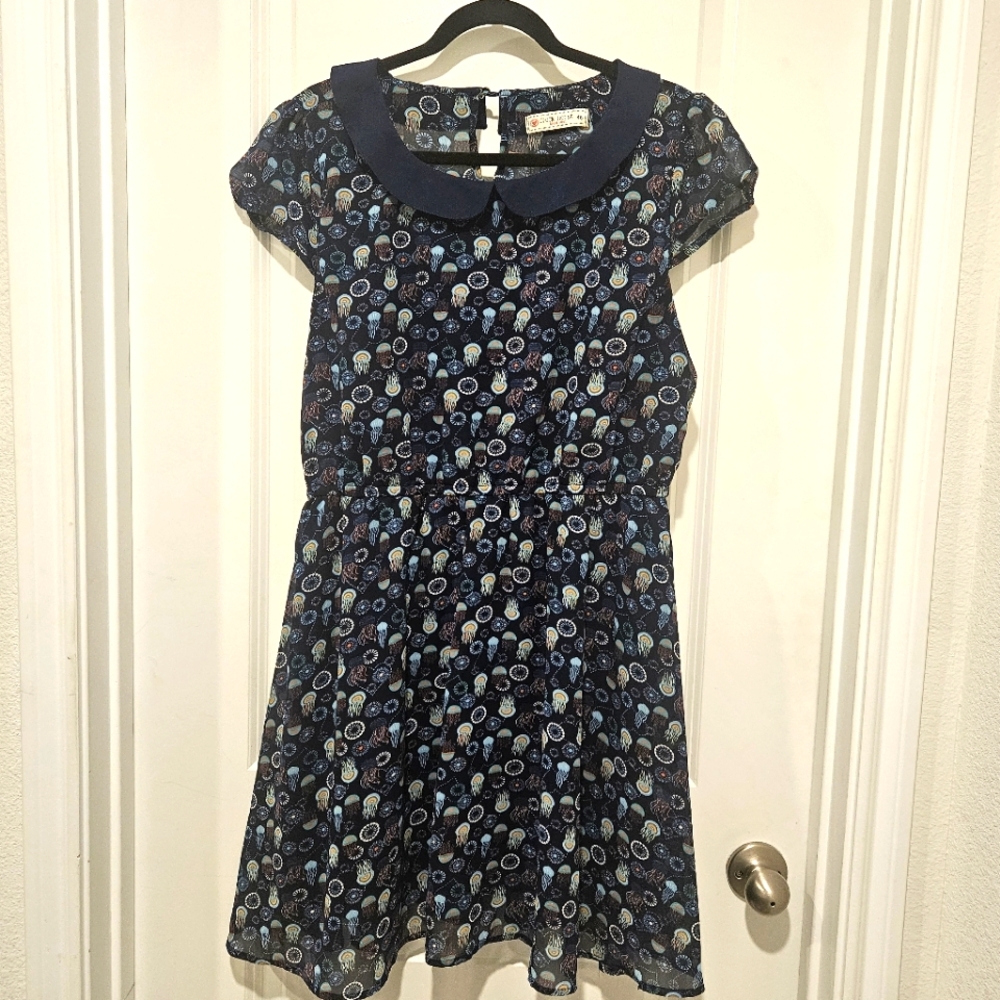 Clock House Navy Retro Dress Jelly Fish And Heart Print Size 12